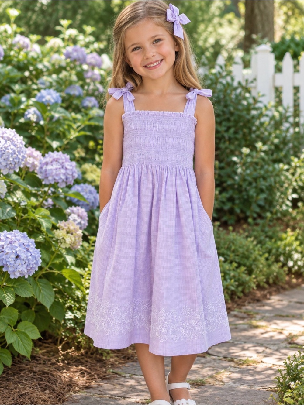 Janie and Jack 6 Lavender Smocked Sundress with Embroidered Hem